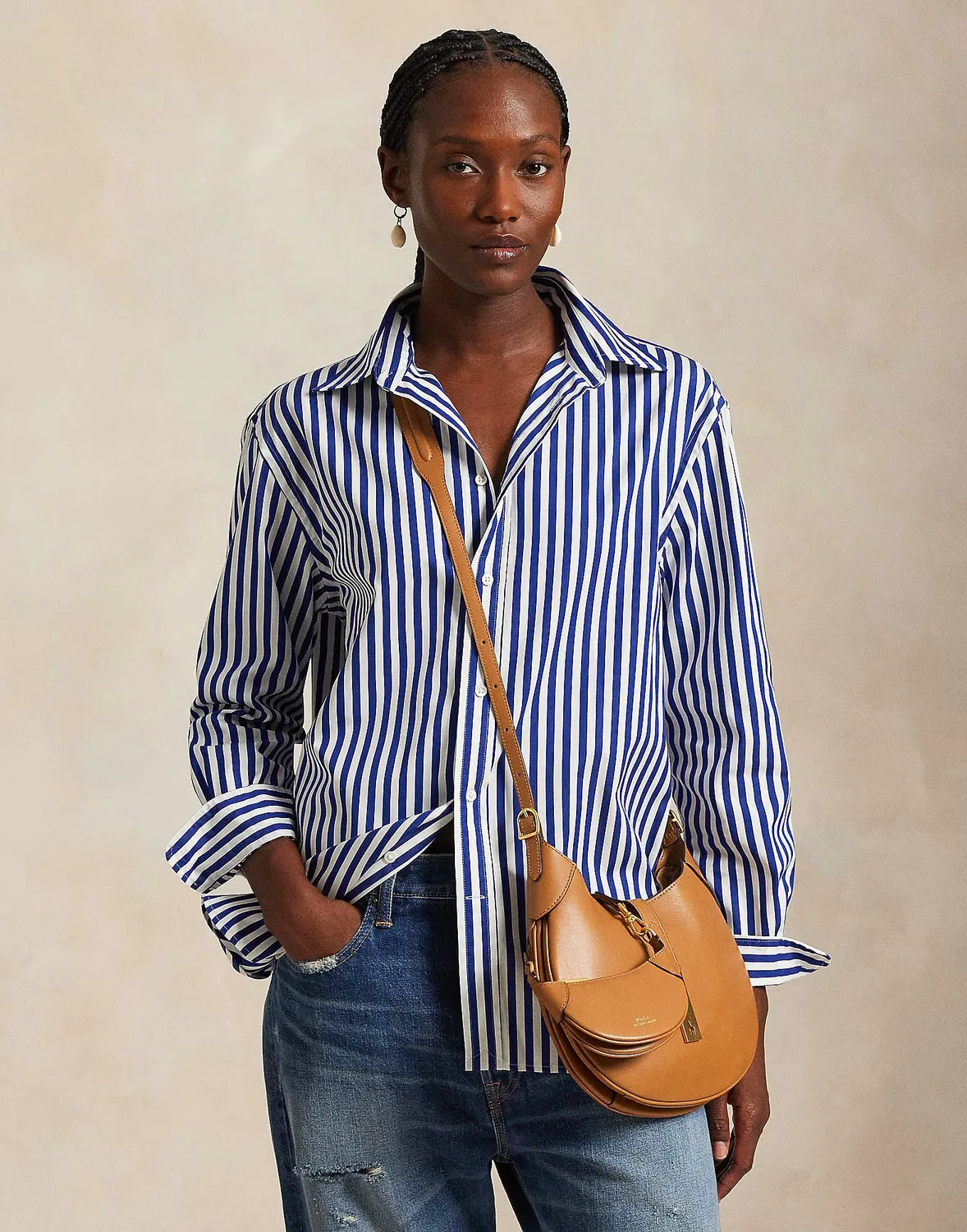 Рубашка OVERSIZE FIT STRIPED COTTON SHIRT POLO RALPH LAUREN синяя — фото 2