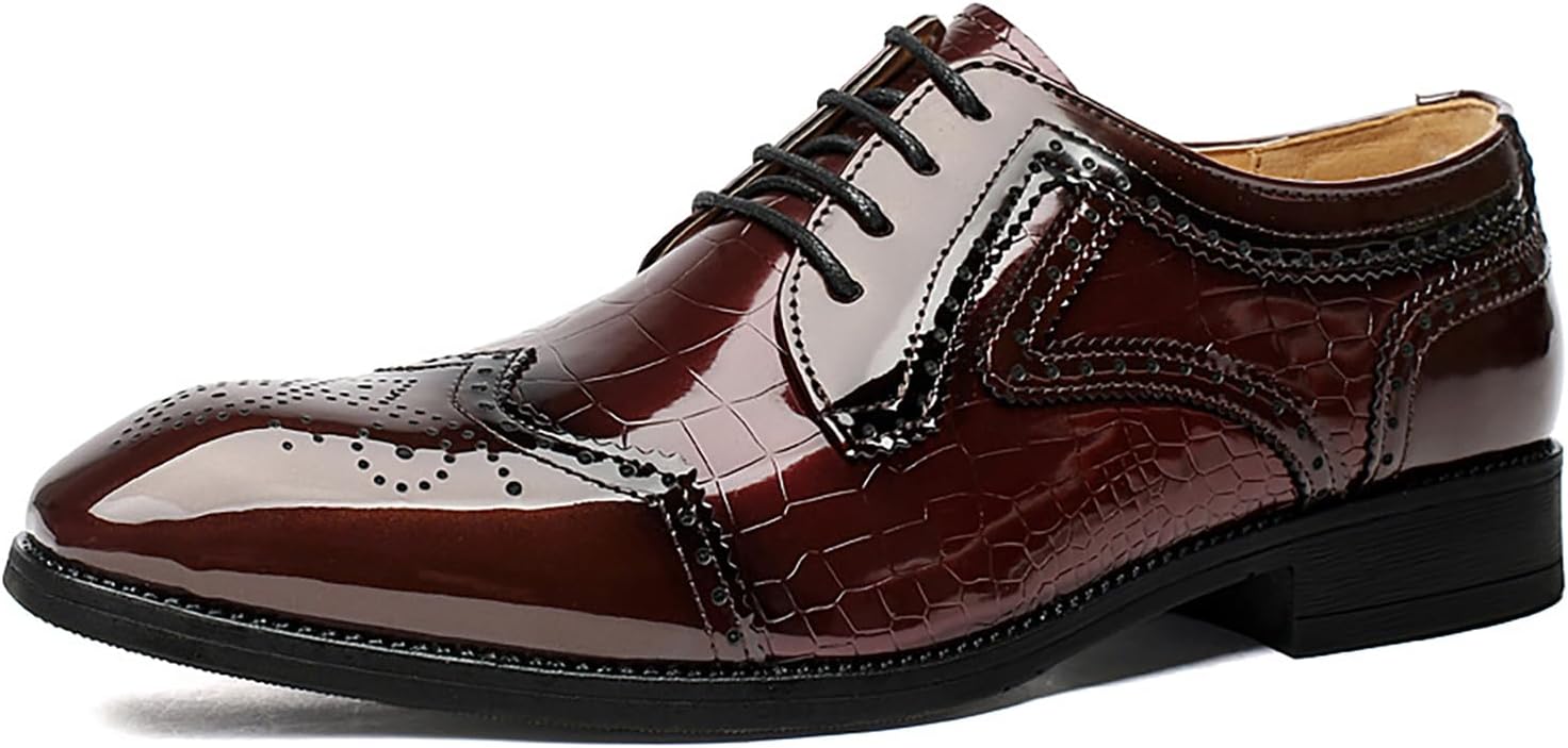 

Мужские оксфорды из лаковой кожи с заостренным носком, шнуровкой и брогированием, модные, удобные, дышащие, с низким каблуком, с крыльями, для торжеств, свадьбы и делового стиля Lvomu, красный