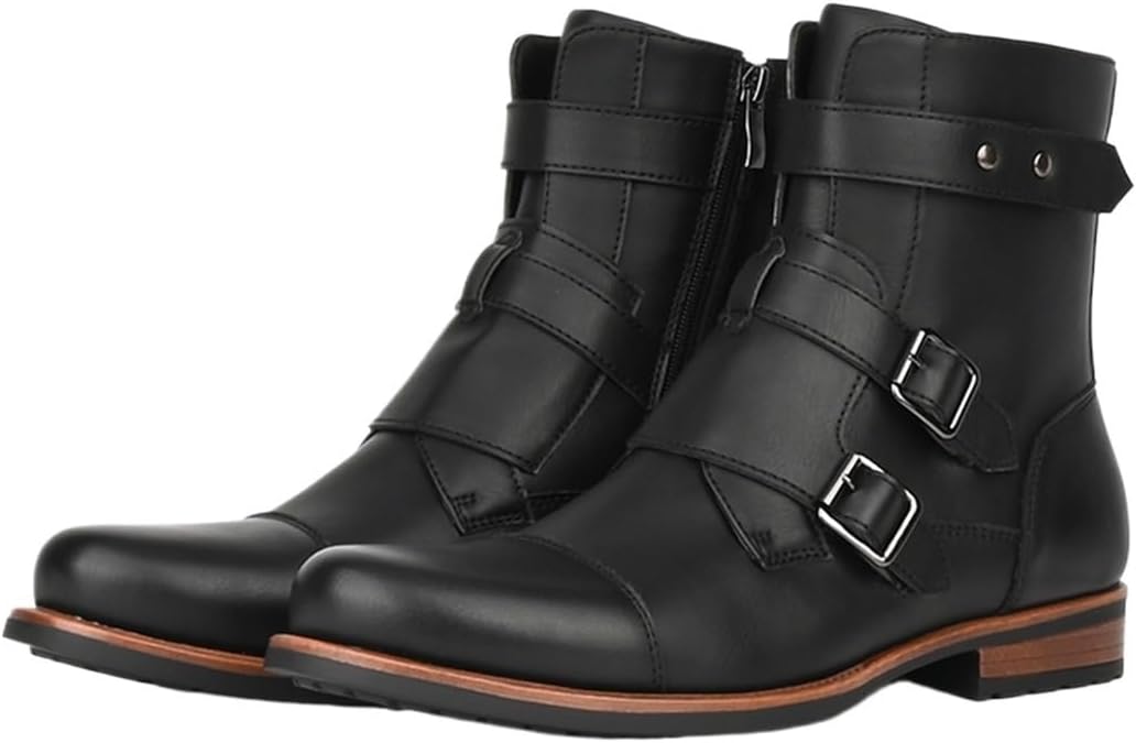 

Мужские кожаные ботинки Челси, байкерские с боковой молнией, водонепроницаемые, противоскользящие и износостойкие голые ботинки, повседневная обувь в ретро-стиле Zestrelax, черный