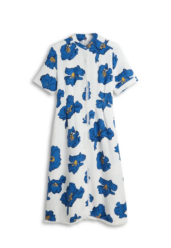 Платье-Рубашка миди из льняной смеси с бахромой Tommy Hilfiger, Poppy/Spaced Ivory Blue — фото 3