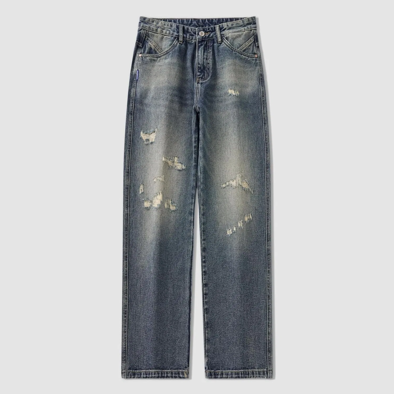 Джинсы прямые потертые, Men’s Vintage Distressed Ripped, Blue — фото 4
