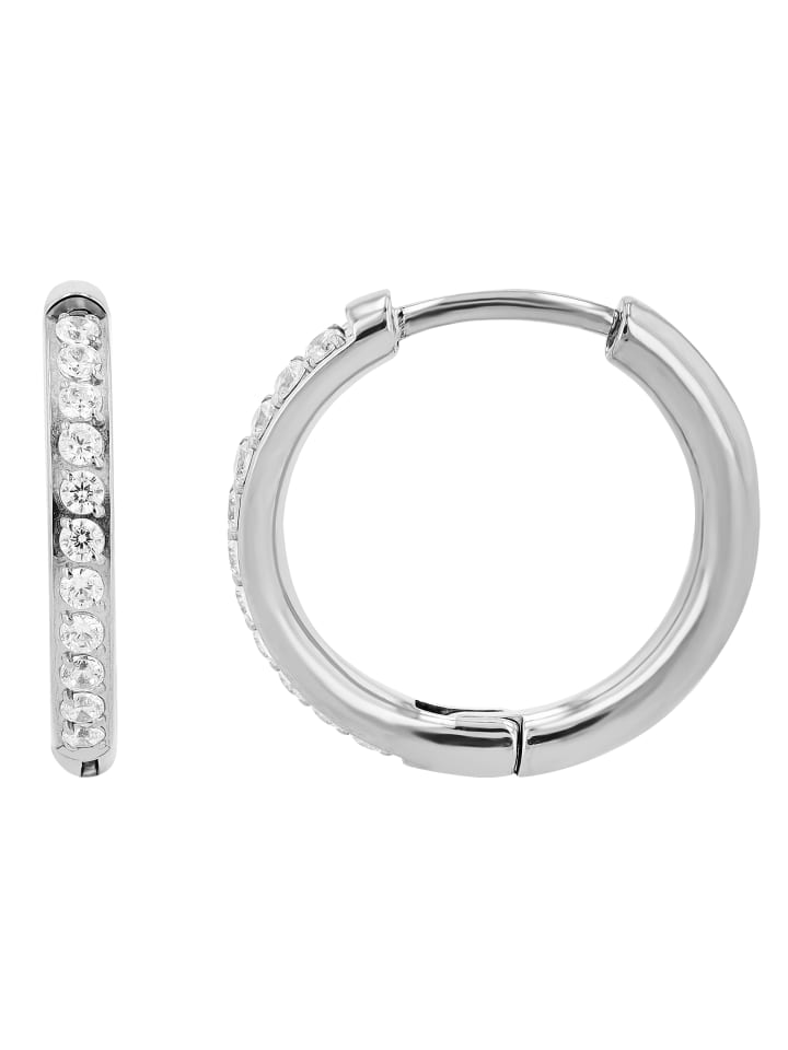 

Adeliás Женские серьги - Титановые серьги-кольца с шарнирным креплением и стразами в серебряной оправе