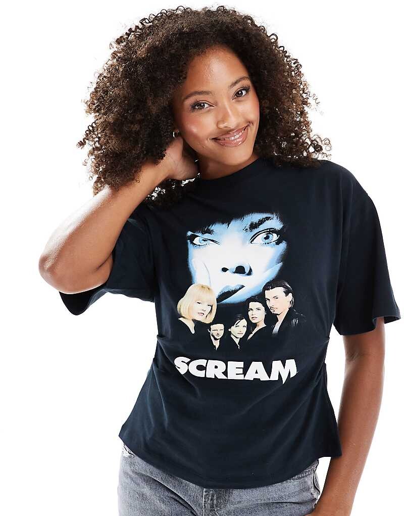 

Черная футболка ASOS DESIGN с лицензионным принтом "Scream" и корсетом на талии