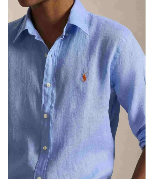 Льняная рубашка slim fit Polo Ralph Lauren, небесно-голубой — фото 4