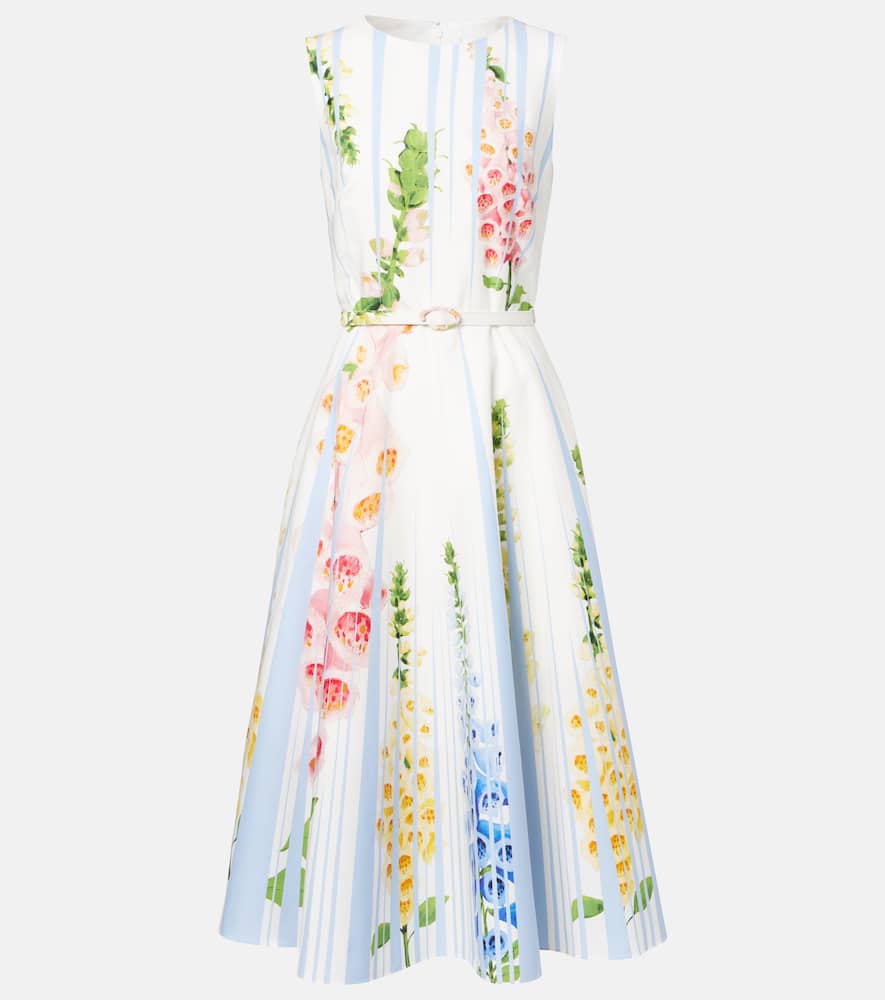 

Флоральное платье миди из хлопковой смеси с эффектом trompe l’œil Oscar de la Renta, Light Blue Mult