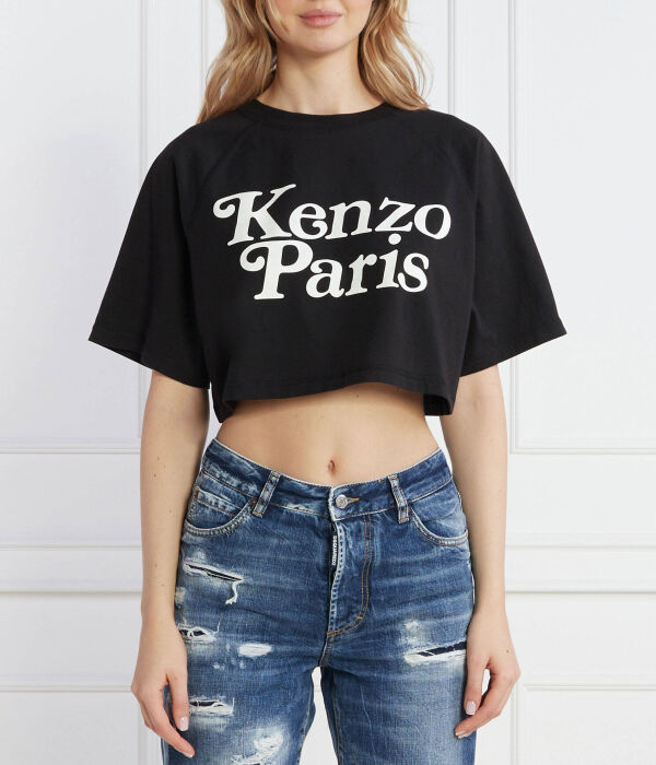 

Футболка женская Kenzo короткая с надписью, черный