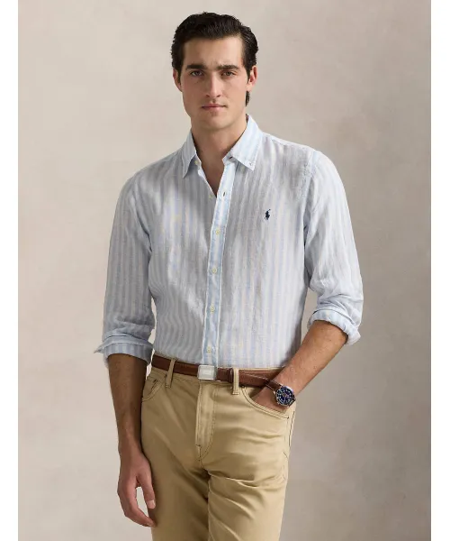 

Льняная рубашка Custom fit Polo Ralph Lauren, синий