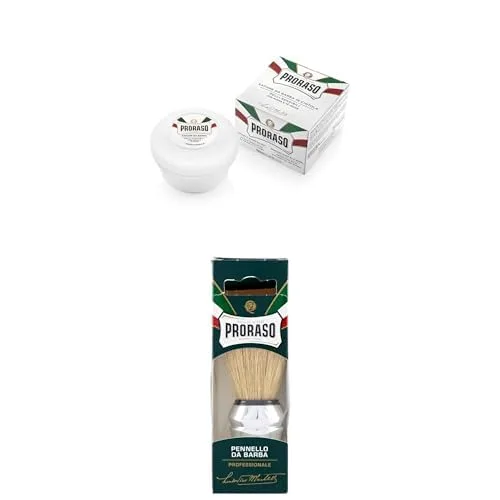Мыло для бритья Proraso в чаше, для чувствительной кожи + профессиональная помазок для бритья, Green