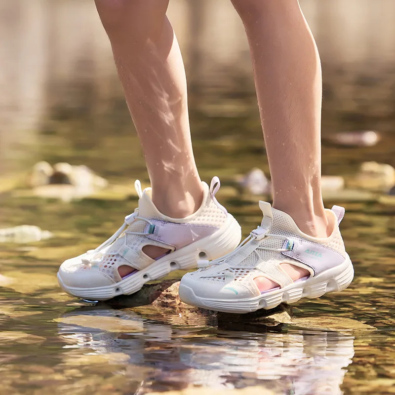 Antakids Детские сандалии low top бело-фиолетовые антискользящие, дышащие, быстросохнущие, легкие, с амортизацией — фото 3