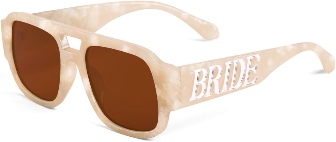 

xo, Солнцезащитные очки Fetti Bride | Подарок на девичник, для невесты, для мальчишника, пляжный аксессуар, нейтральный кремово-белый цвет, бикини и мартини, ракушки и свадебные колокольчики, черепаховая оправа xo, Fetti, White