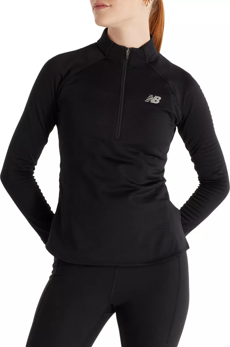 

Женская легкоатлетическая футболка New Balance с тепловой сеткой и полумолнией, черный