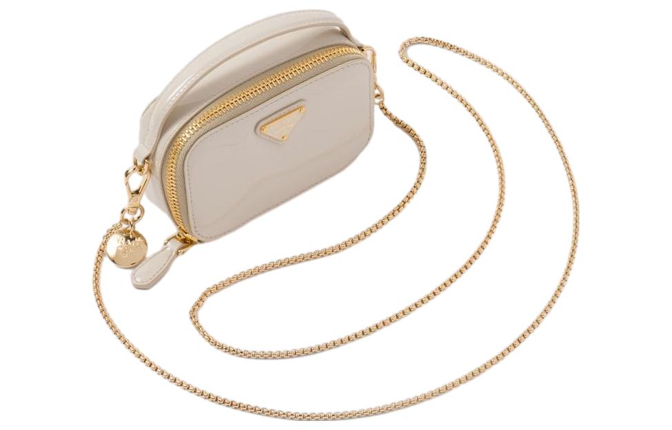 

PRADA Мини-клатч из лакированной кожи, женский, цвета слоновой кости
