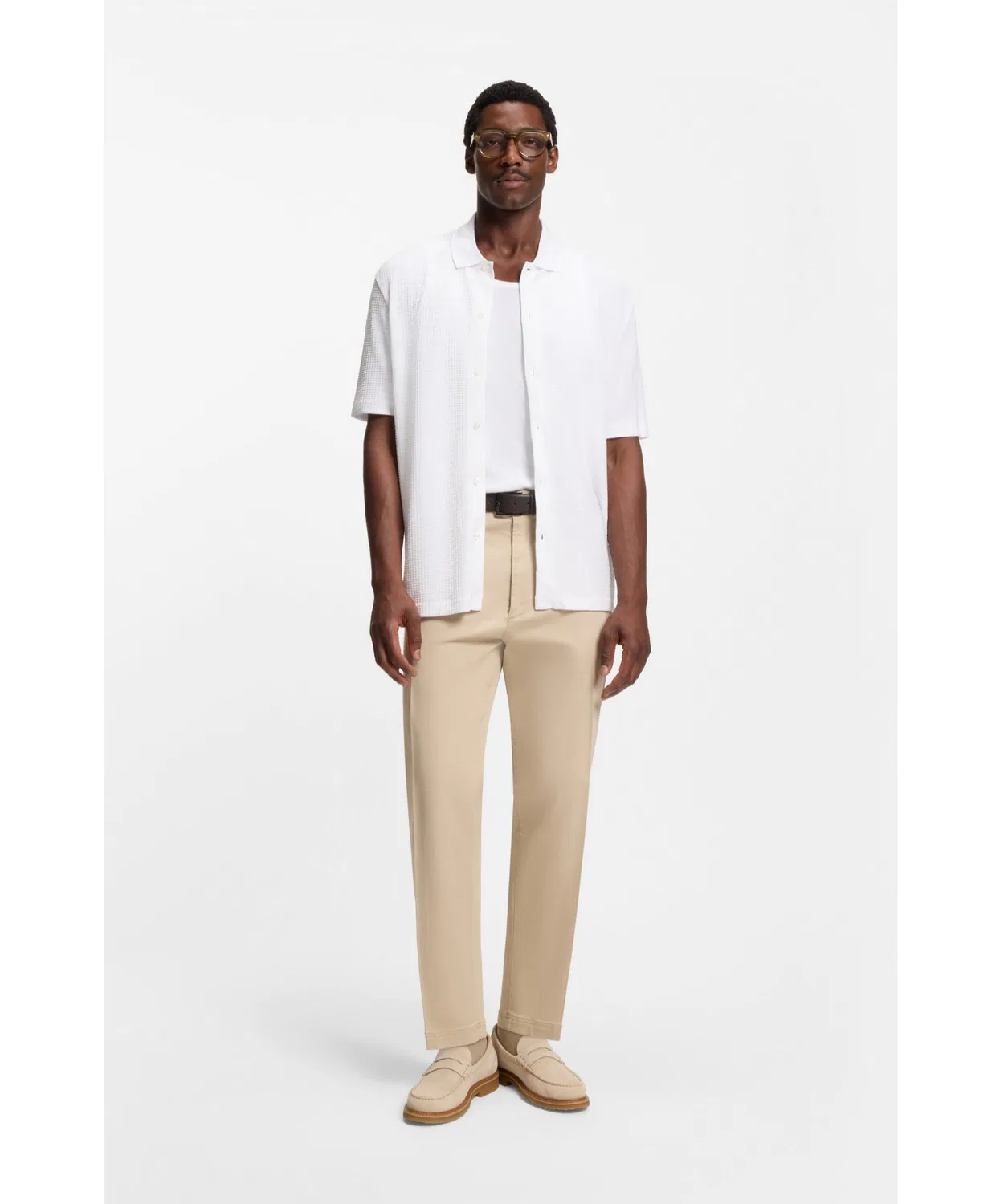 Футболка Regular Fit из хлопкового вафля BOSS Black белая — фото 3
