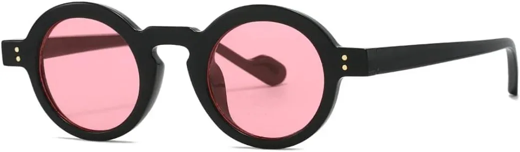 

Солнцезащитные очки в стиле панк с круглой оправой, маленькие, для женщин и мужчин, роскошные, винтажные, с заклепками, защита от УФ-излучения UV400 VFDHN, Black Pink