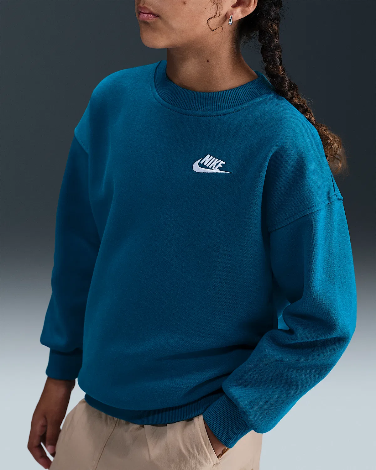 Детская увеличенная толстовка Nike Sportswear Club Fleece, Green Abyss/White — фото 2