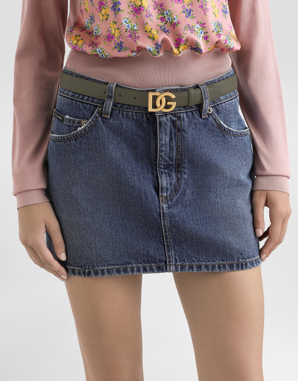 Ремень из телячьей кожи с логотипом DG DOLCE & GABBANA, зеленый — фото 2