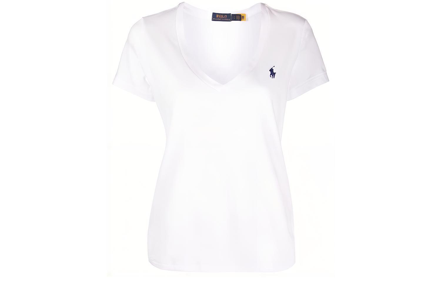 Футболка поло Polo Ralph Lauren с вышивкой пони и V-образным вырезом, белая — фото 2