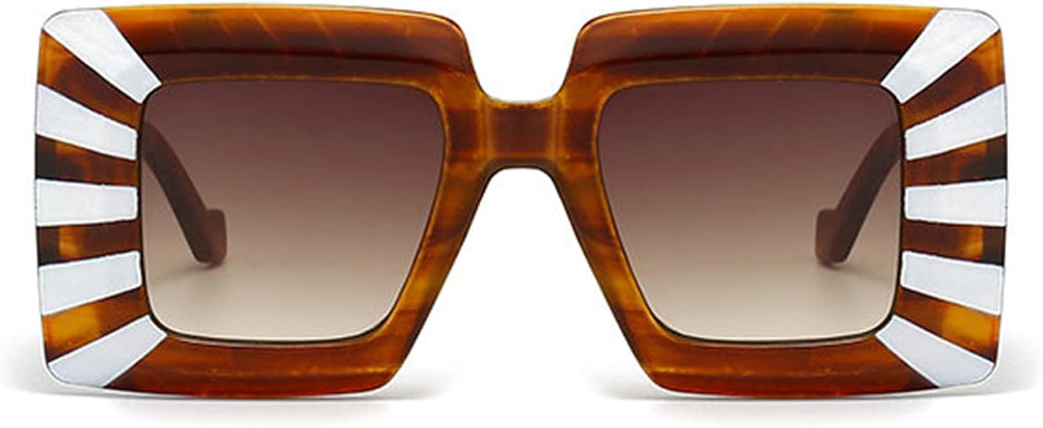 

Willochra Винтажные солнцезащитные очки большого размера в квадратной оправе для женщин, роскошные солнцезащитные очки большого размера с принтом «зебра» для мужчин, с широкими дужками, Brown White