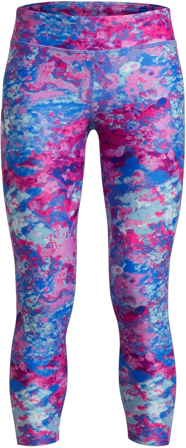 Брюки Under Armour HeatGear Armour с принтом до щиколотки для девочек, (465) Water//White