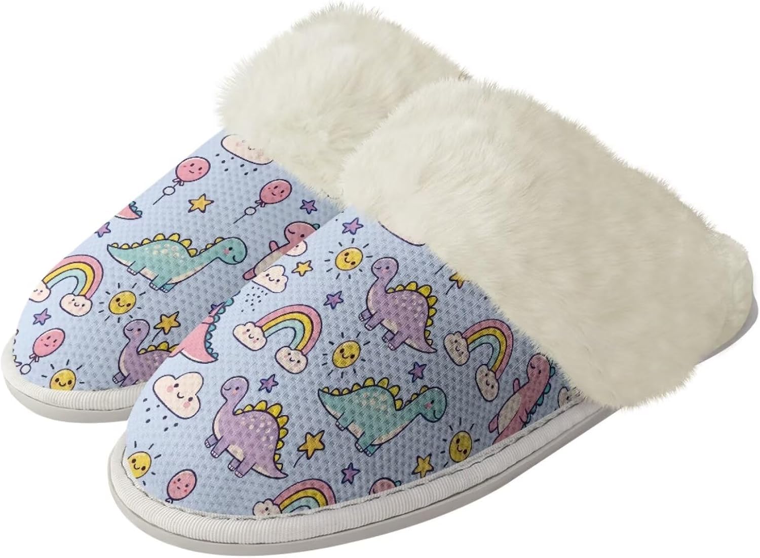 

Женские домашние уютные тапочки без шнурков, мягкие пушистые домашние тапочки, унисекс, бесшумные, с нескользящей резиновой подошвой, для спа-процедур и ванны Watdotory, Rainbow Dinosaur