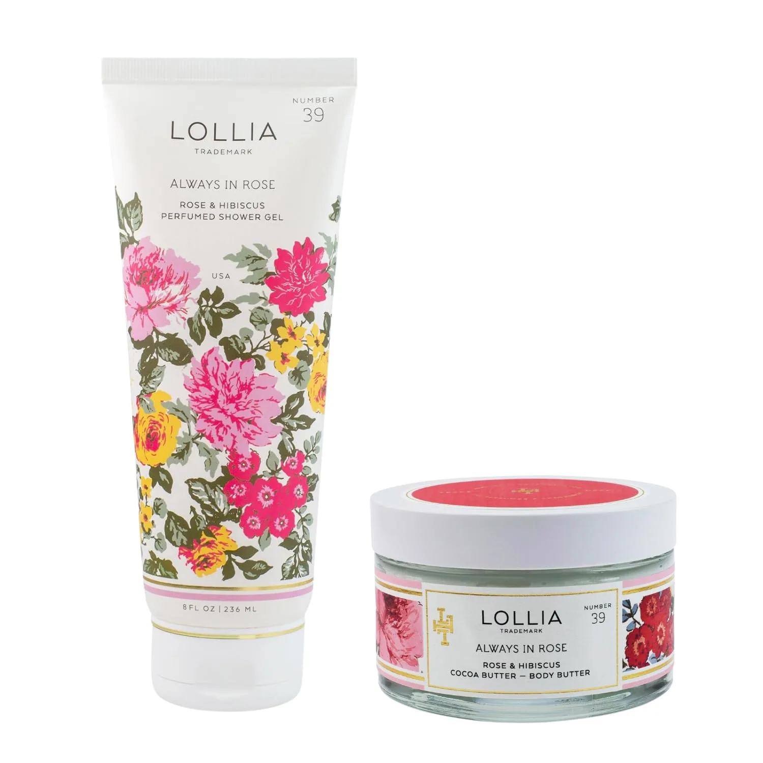 LOLLIA Always in Rose набор с гелем для душа 237 мл и маслом для тела 156 г, увлажняющее средство для ванны и лосьон для женщин, gold