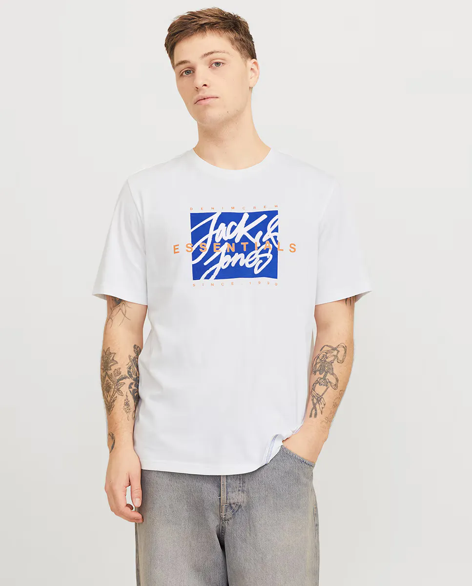 

Мужская футболка с коротким рукавом и круглым вырезом и логотипом спереди Jack & Jones, белый