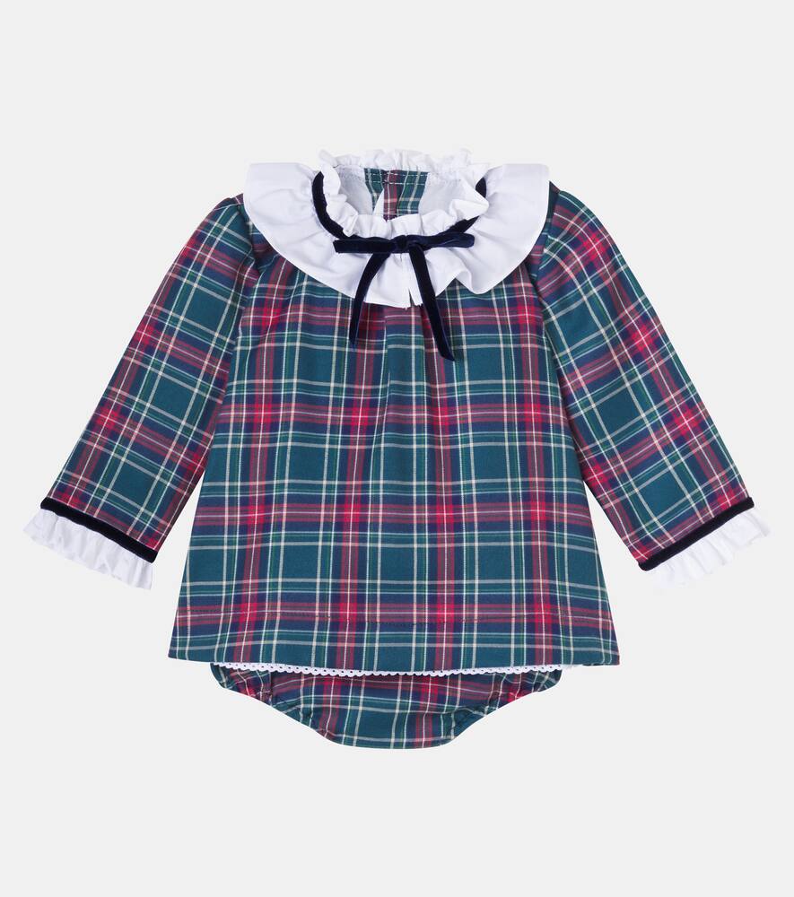Комплект из платья и панталонов Baby Flora из хлопковой смеси La Coqueta, Green Tartan — фото 2
