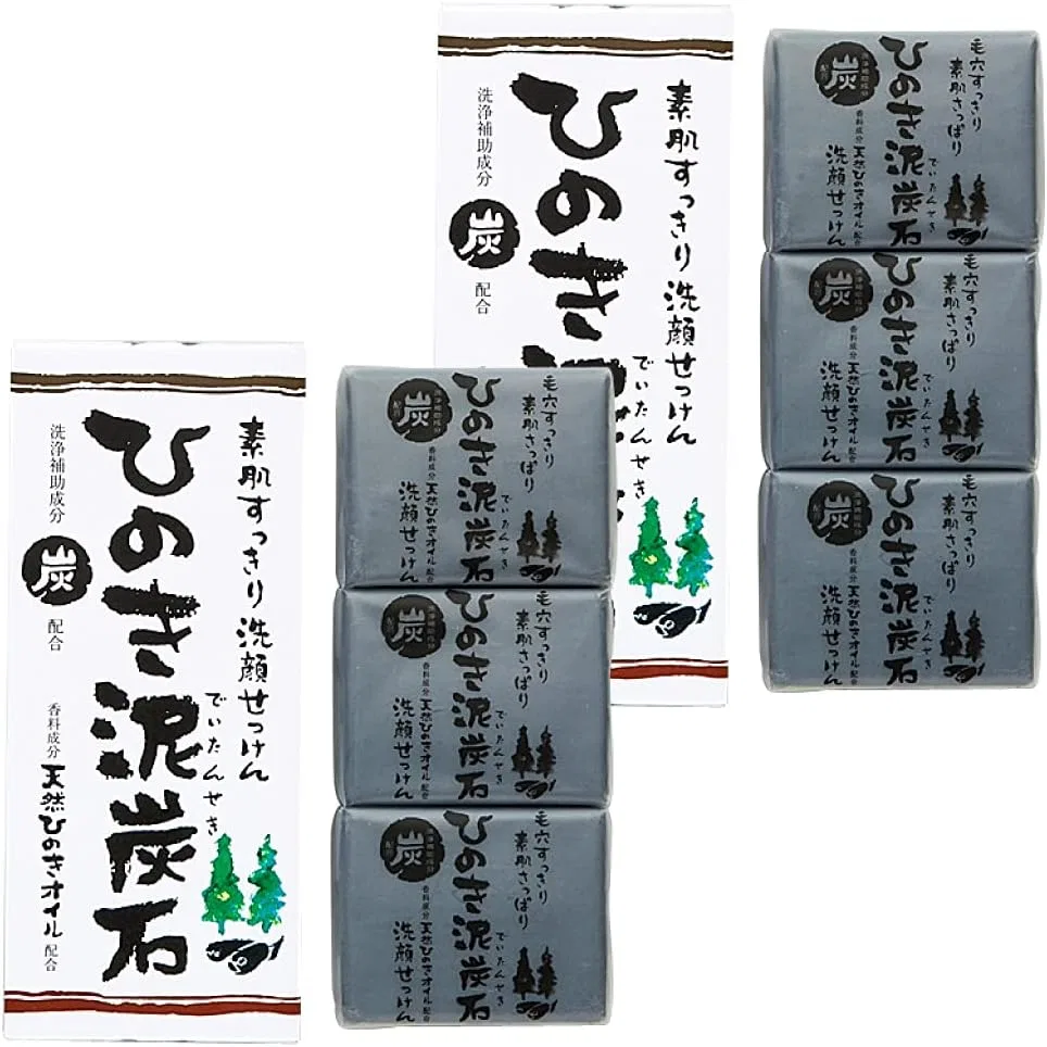 Набор для умывания с углем и глиной Hibiki Mud Charcoal Stone, 75г×3, 2 упаковки