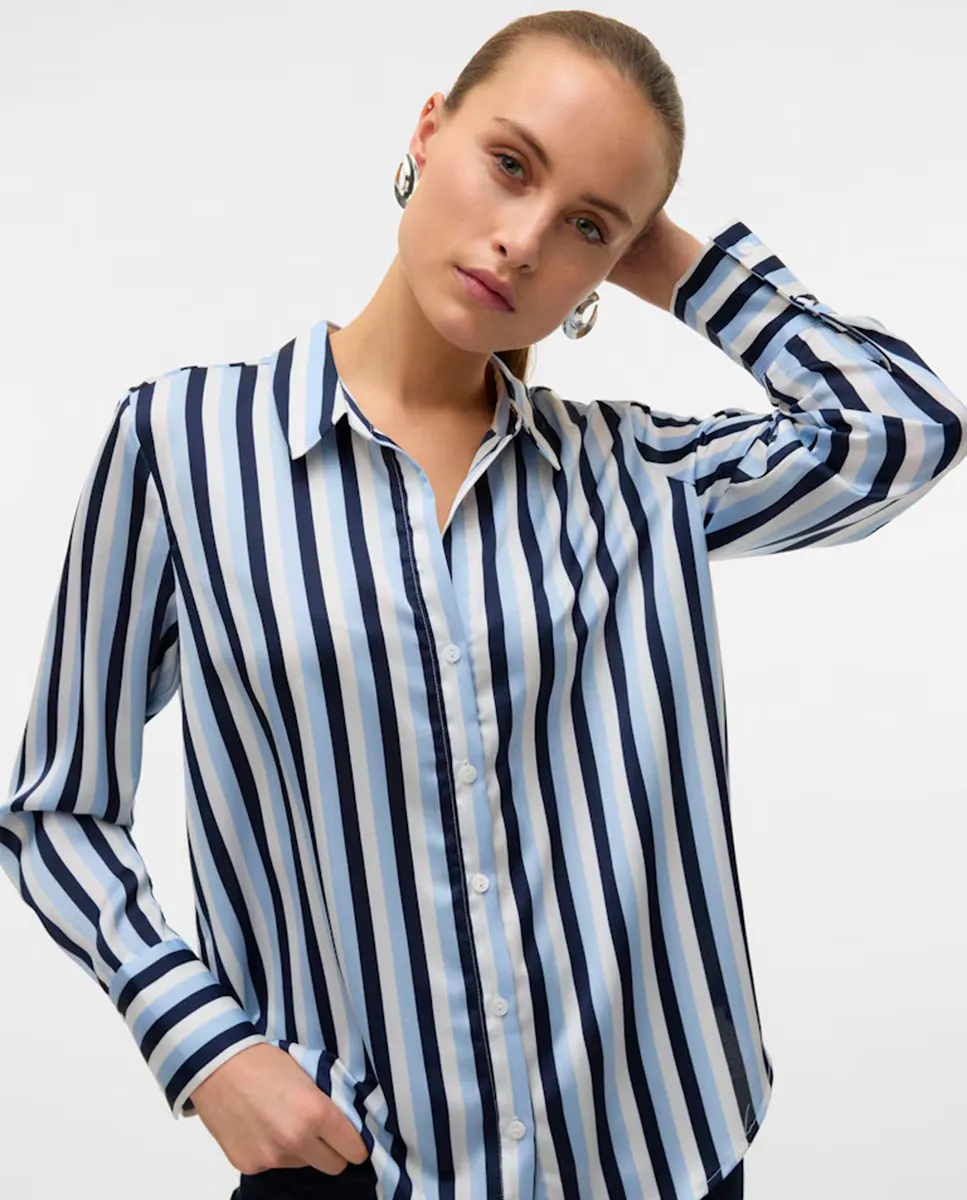 

Женская атласная рубашка с V-образным вырезом Vero Moda, синий