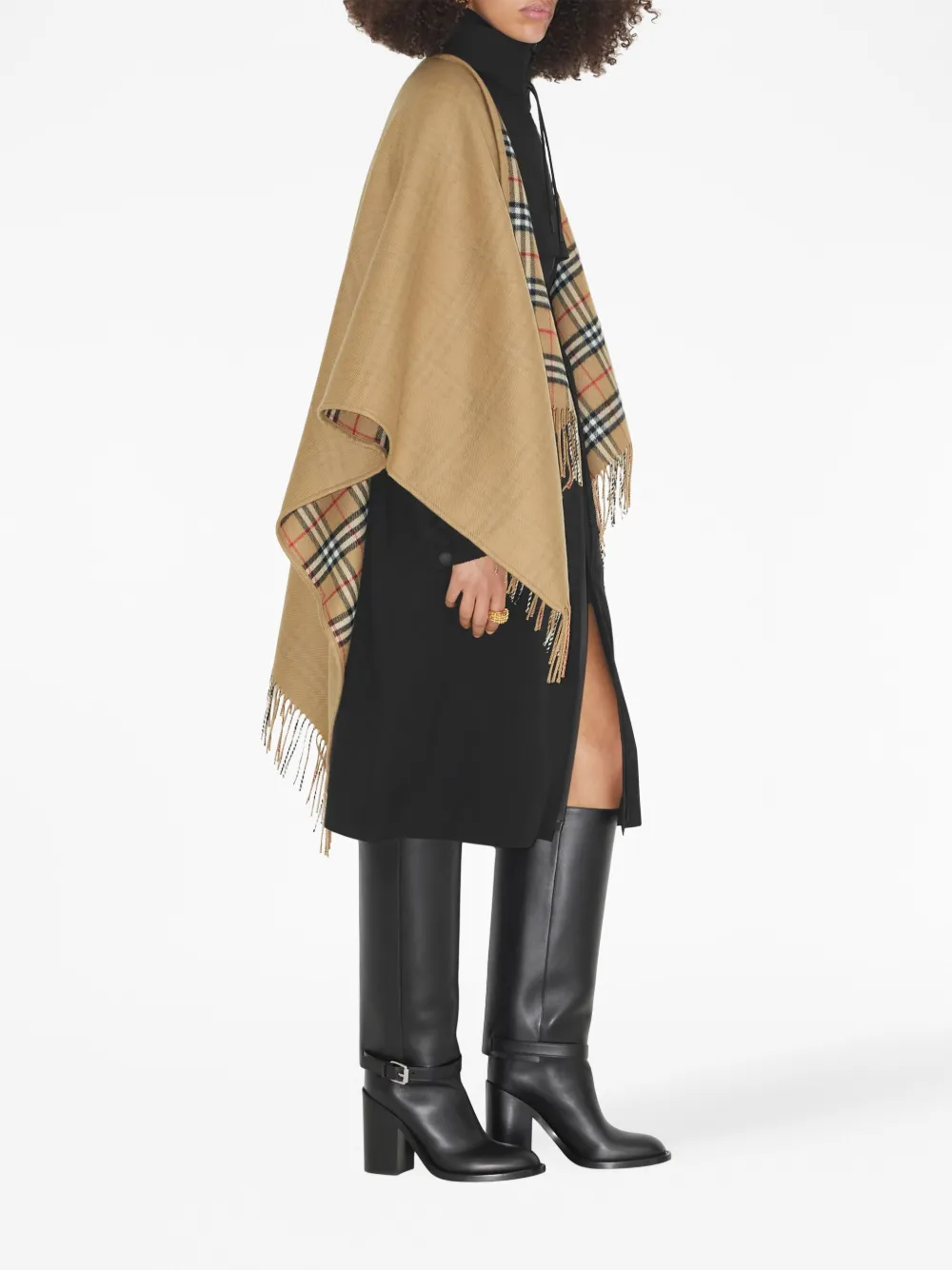 Кейп шерстяной BURBERRY двусторонний в клетку, нейтральный — фото 3