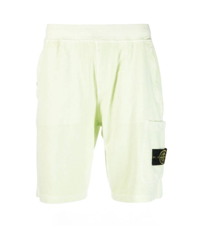 

Светло-Зеленые хлопковые флисовые шорты-бермуды Stone Island, белый