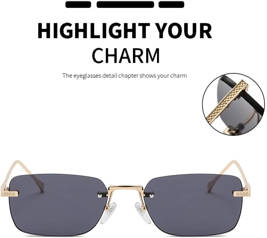 

Женские солнцезащитные очки квадратной формы без оправы, маленькие прямоугольные, в стиле панк, винтажные, черные с красными тонированными линзами LVTFCO, Gold Black