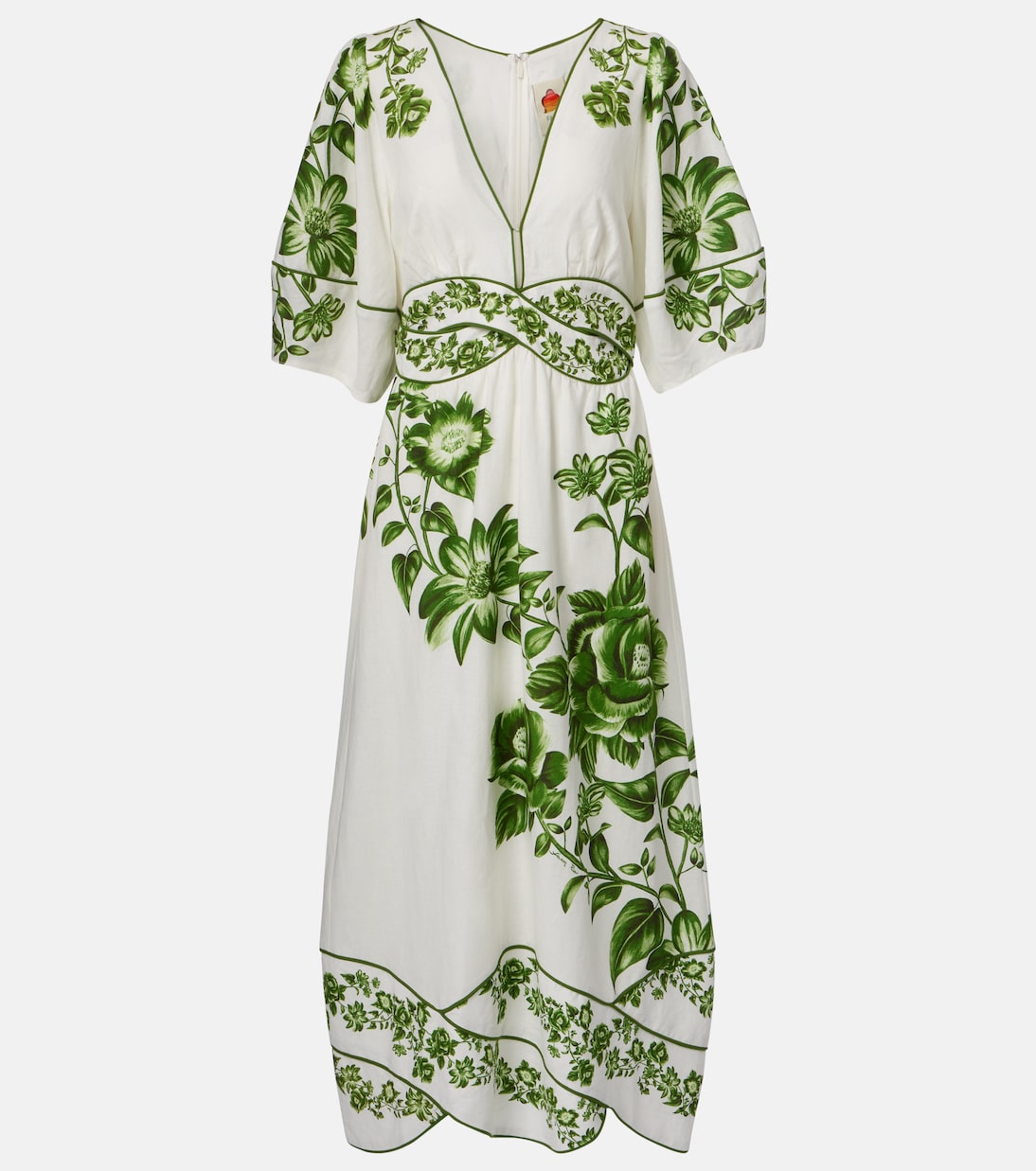 

Платье миди Blue Yard из смесовой льняной ткани Farm Rio, Green Floral Cascade Off-White
