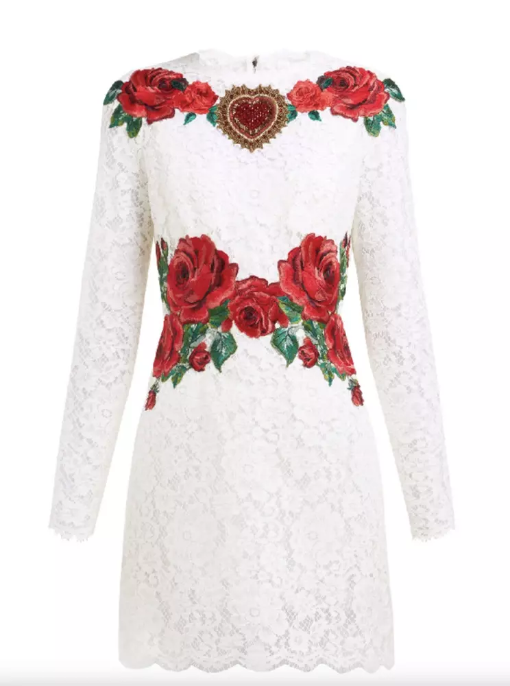 

Элегантное белое кружевное платье с цветочными аппликациями Dolce & Gabbana