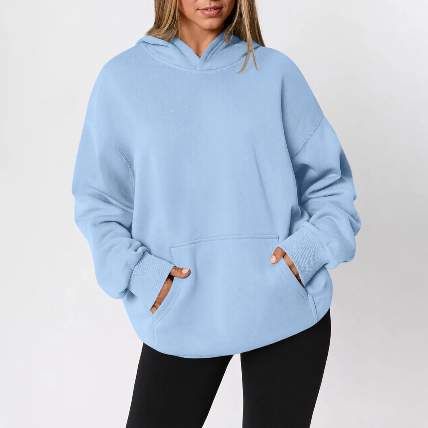 Худи оверсайз для женщин, флис, A014-light Blue — фото 3