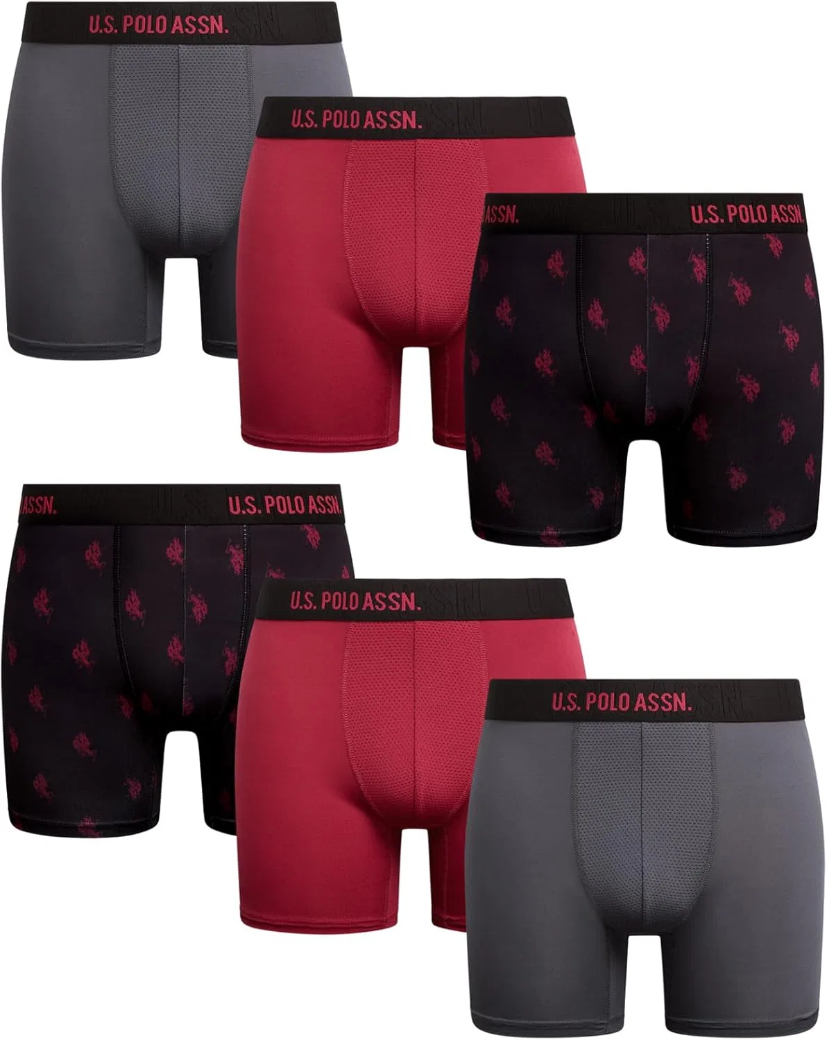 Боксеры 6-pack U.S. POLO ASSN., темно-серый/черный принт/винный красный