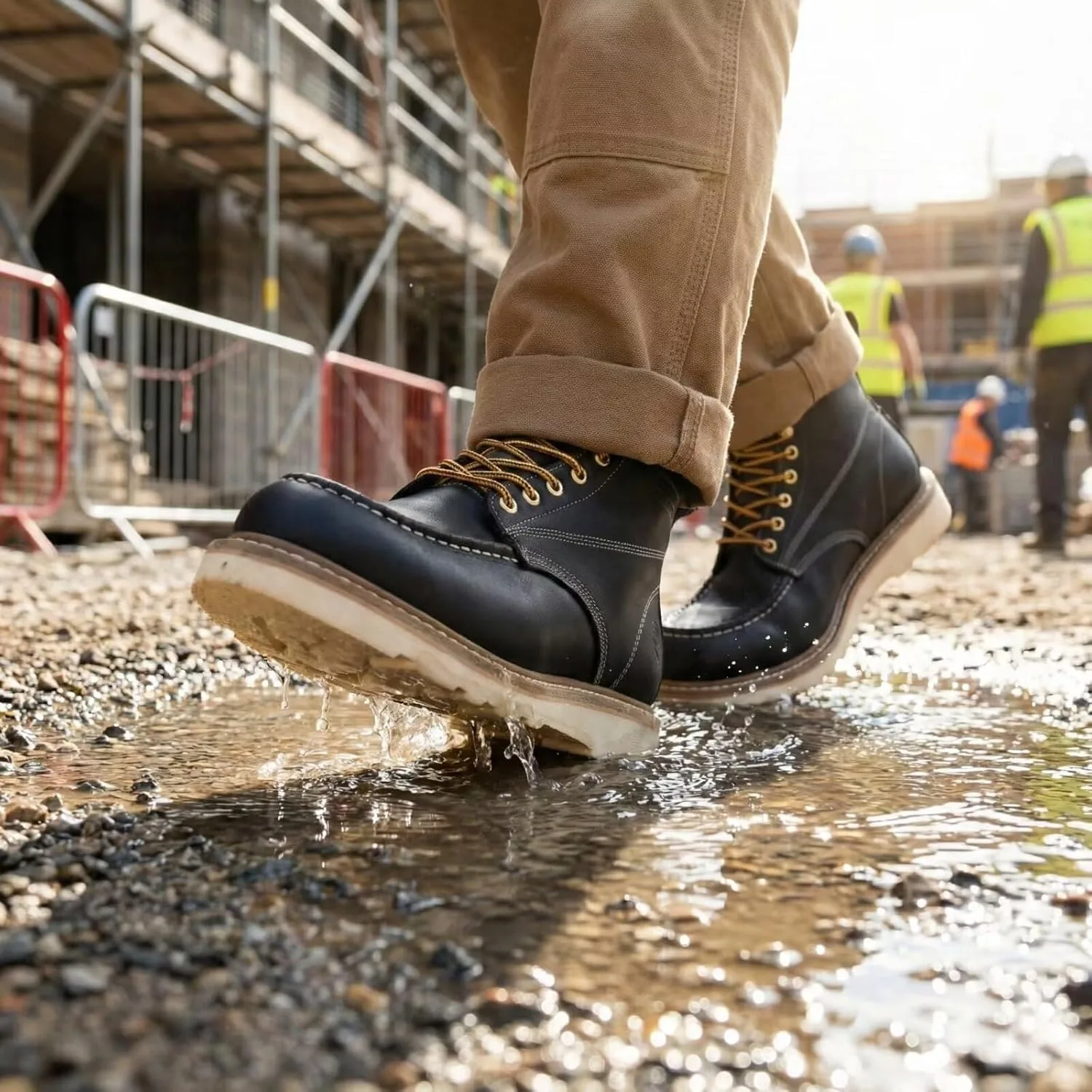 Рабочие ботинки SUREWAY Goodyear Welt на танкетке для мужчин, высота каблука 15,2 см, высококачественная натуральная кожа, легкие рабочие ботинки/туфли, удобная стелька, масло- и противоскользящие, промышленная конструкция EH, черный — фото 3