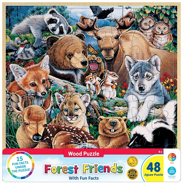 

Шедевры, интересные факты о дереве, лесные друзья, пазл из 48 деревянных деталей Masterpieces Puzzles, multicolor