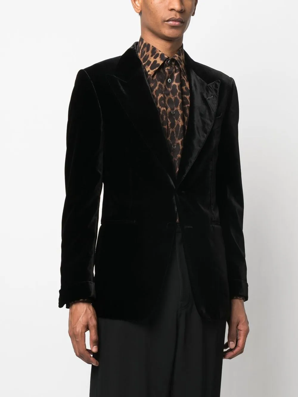 Однобортный бархатный пиджак TOM FORD, черный — фото 3