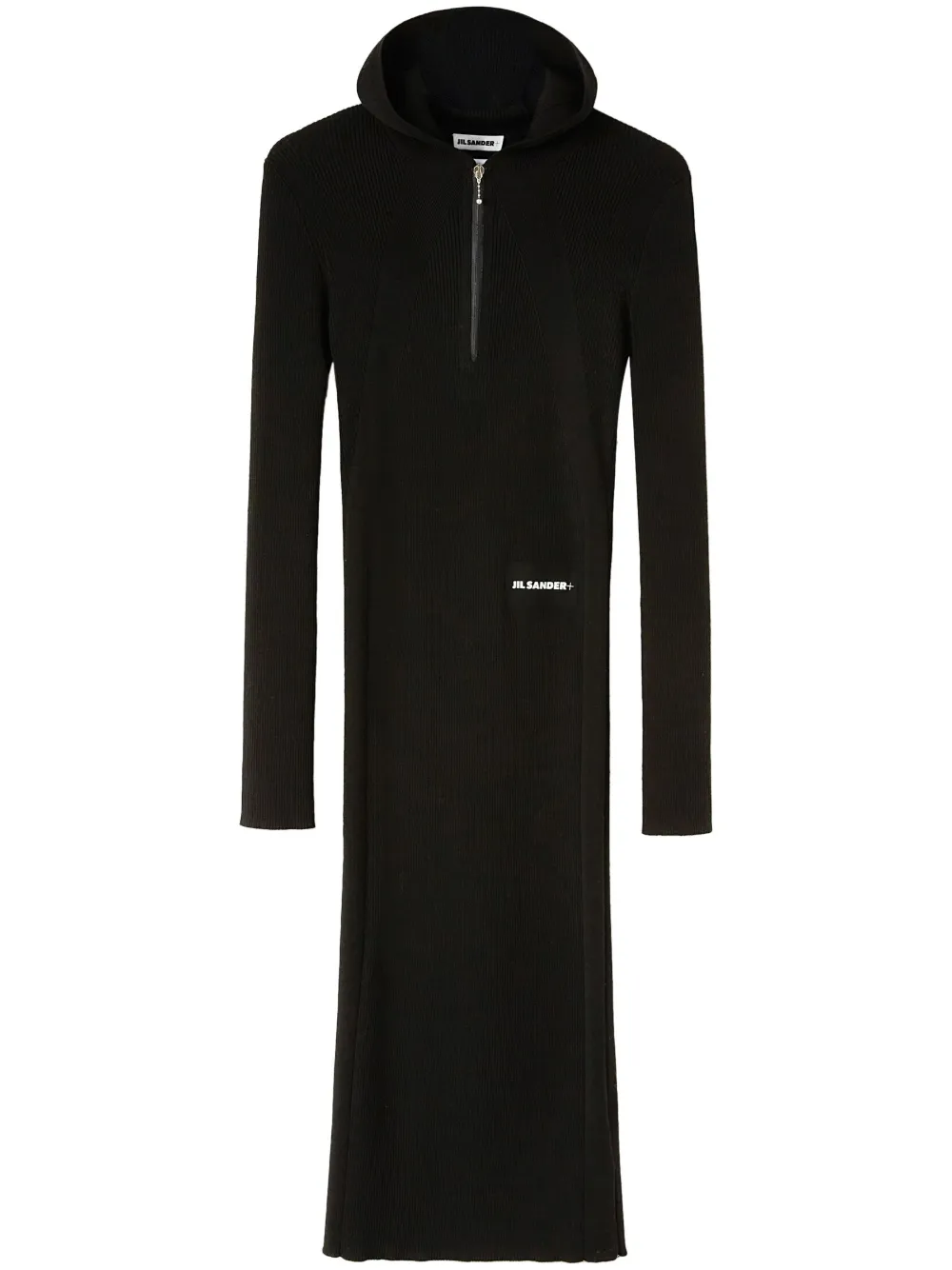 

Платье миди в рубчик с капюшоном JIL SANDER, черный