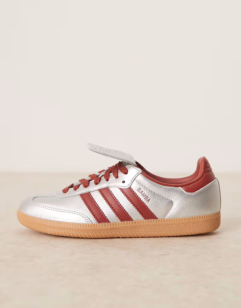 Кроссовки Adidas Originals Samba LT в цвете металлик серебристый и красный — фото 2
