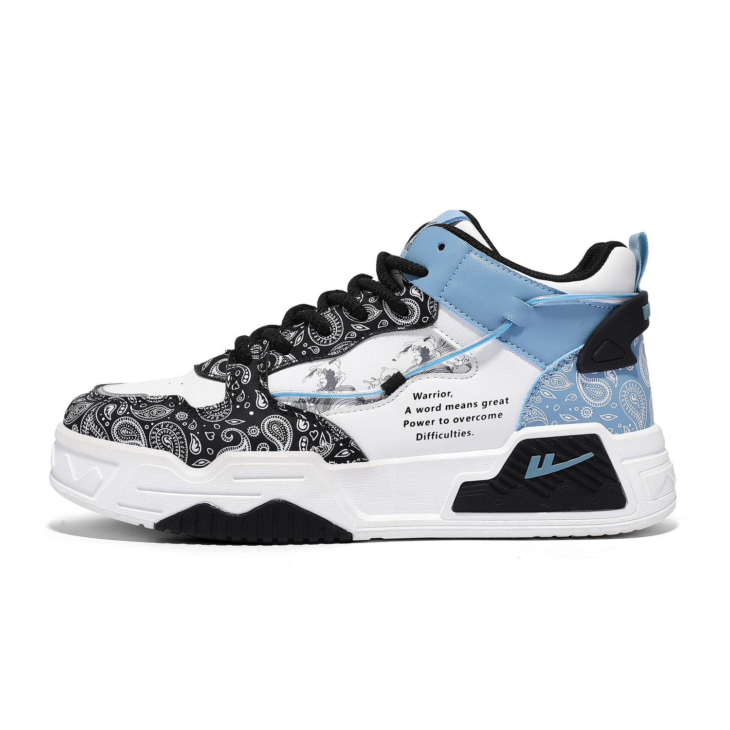 

Кроссовки для скейтбординга Mid top с увеличенной высотой амортизации мужские WARRIOR, белый черный светло-синий