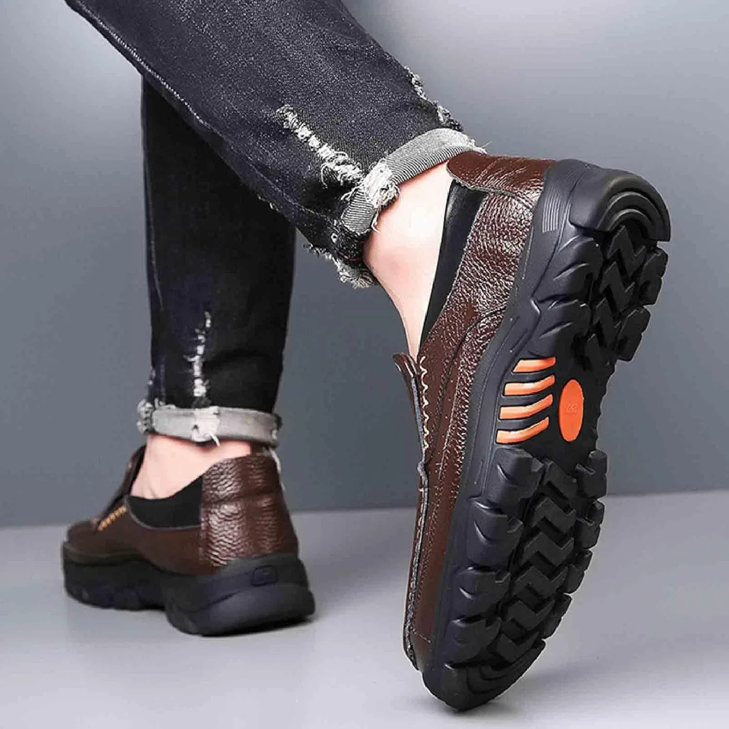 Лоферы кожаные Mens Soft Leather Retro Penny Loafers, коричневый BHDJK — фото 2