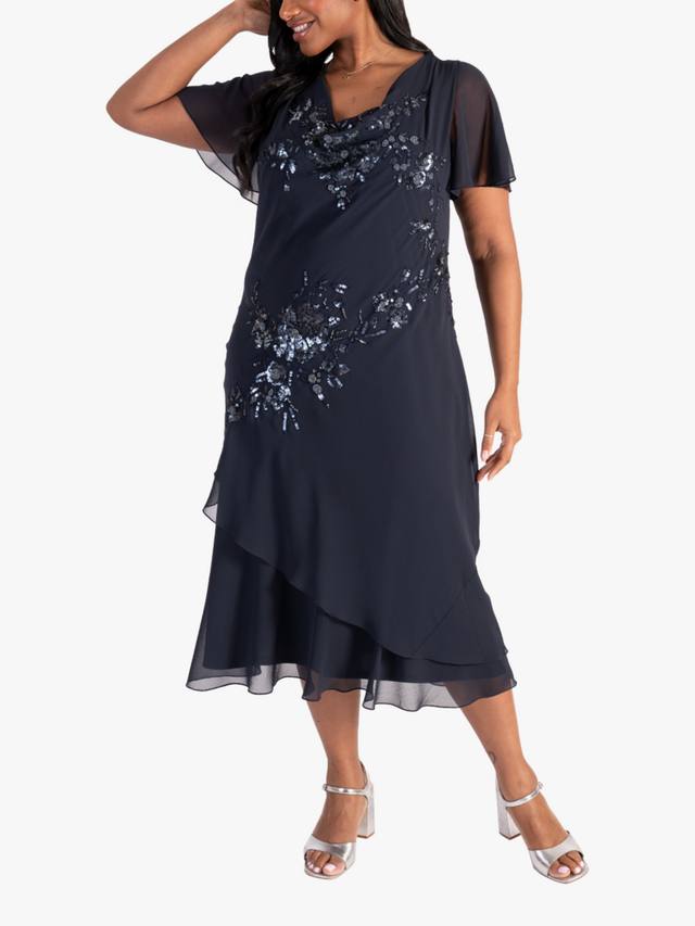 

Платье из шифона с бисером и пайетками chesca, Navy/Gunmetal