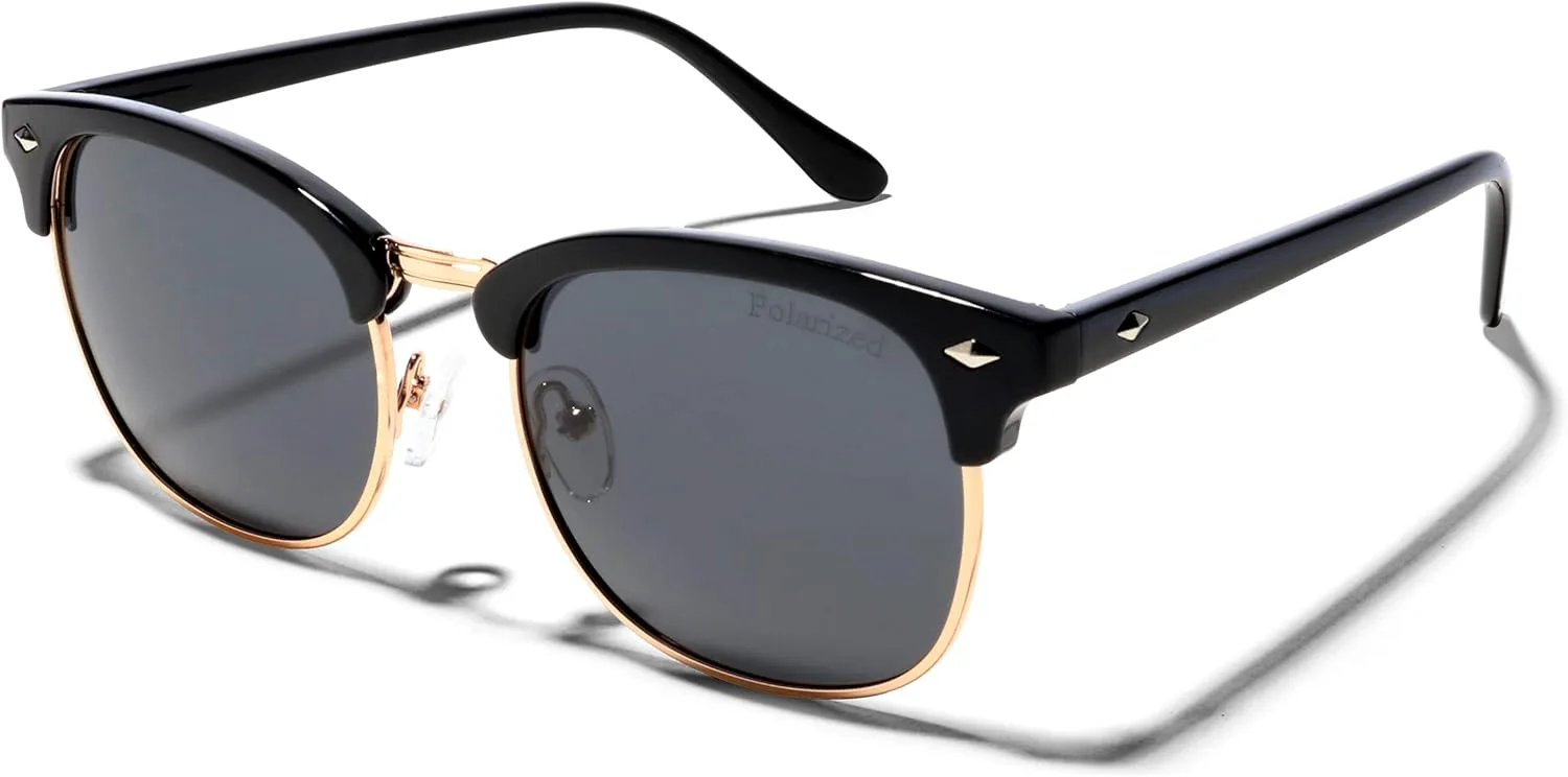 

Солнцезащитные очки ShadyVEU в стиле ретро, ​​полуободковые, поляризованные, для защиты от UVA и UVB лучей, для мужчин и женщин, Glossy Black Frame / Gold Trim