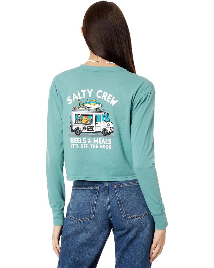 

Футболка Salty Crew Reels & Meals Long Sleeve Crop Tee, цвет Dusty Turquoise