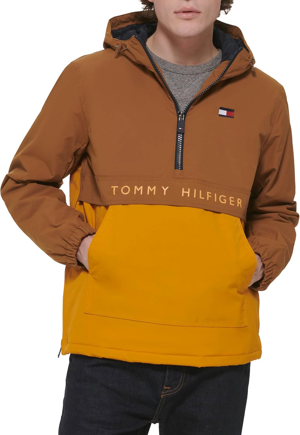 

Мужская спортивная куртка Tommy Hilfiger с флисовой подкладкой и капюшоном, Nuthatch/Gold