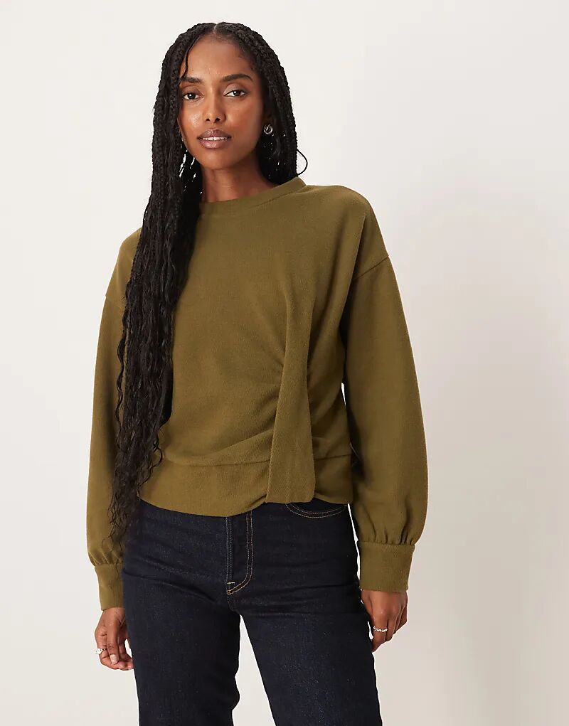 

Супермягкий длинный топ ASOS DESIGN темно-оливкового цвета с защипами - DGREEN