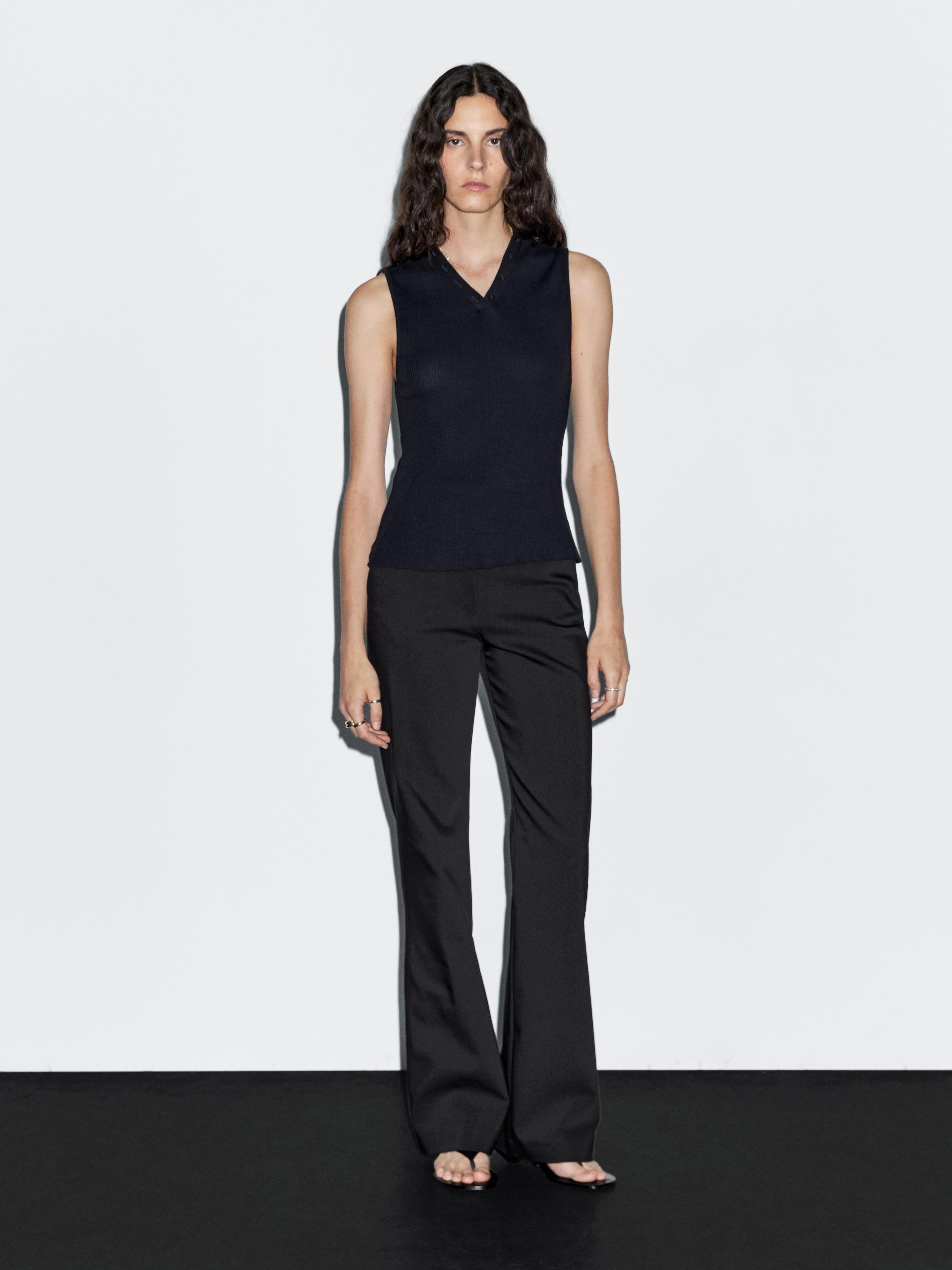 

Ребристый топ с воротником Massimo Dutti, темно-синий