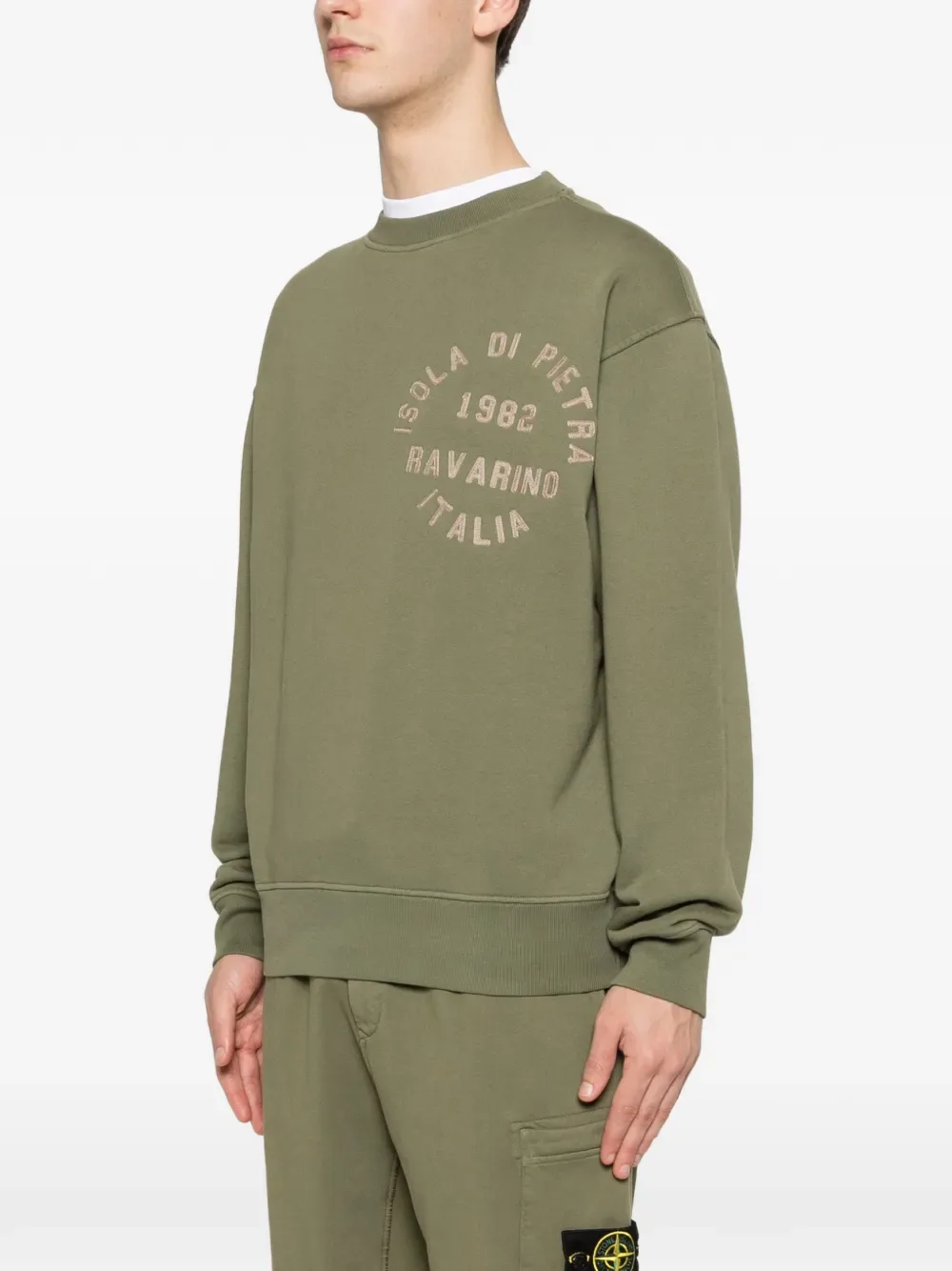 Свитшот с вышитым текстом Stone Island, зеленый — фото 3